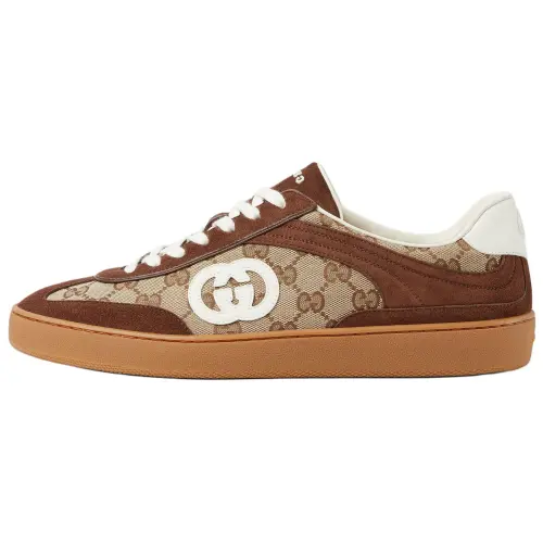 GUCCI G75 Suede Round Toe Lace-Up German Trainer Low-Top Skate Shoes Men's Brown