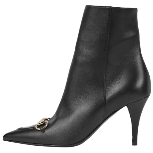 GUCCI Horsebit Leather Ankle Boots 8.5cm Women's Black