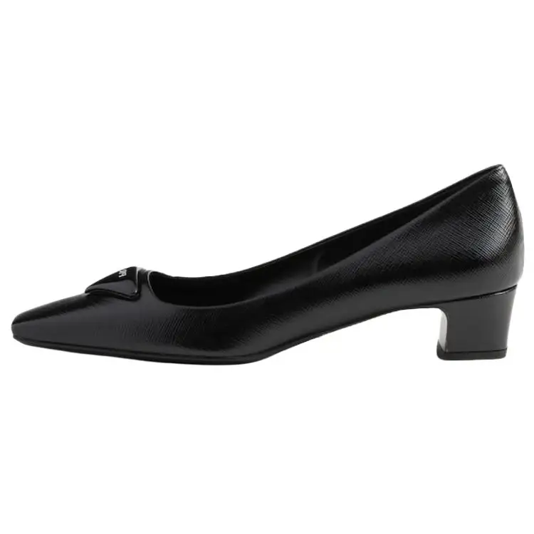 PRADA Saffiano Leather Block Heel High Heels 3.5cm Women's Black