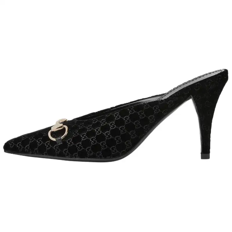 GUCCI Horsebit Closed Toe Slippers 8.3cm Women's Black