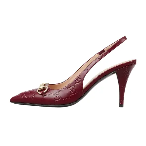 GUCCI Horsebit Leather Slim Heel High Heels 8.5cm Women's Red