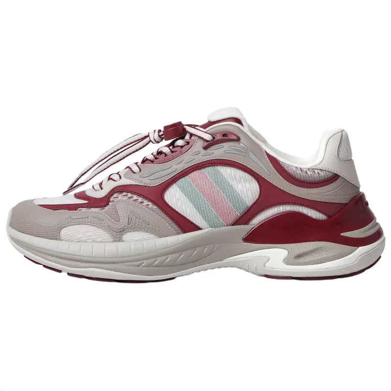 GUCCI 2.0 Mesh, Leather Low top Casual Shoes Men's Red Gray
