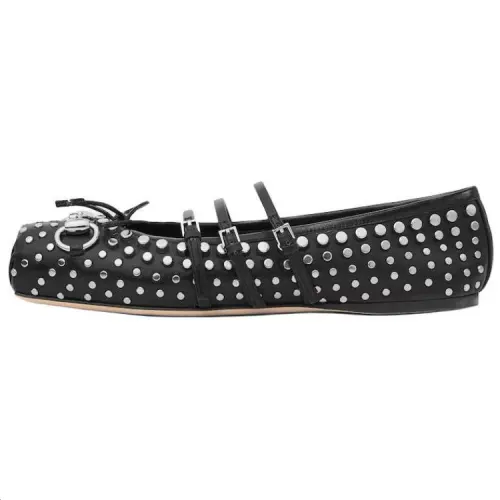 GUCCI Horsebit Leather Flat Casual Shoes Women's Black