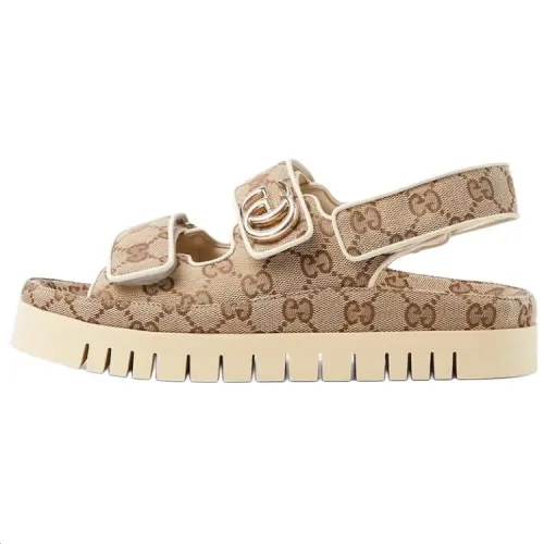 Gucci Wmns Sandal 'GG Canvas - Beige Dark Brown' Women's