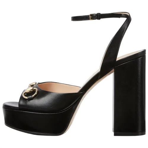 GUCCI Horsebit Leather One Strap Sandals 8.5cm Women's Black