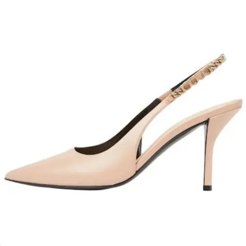 GUCCI Signoria Leather Slim Heel High Heels 10.5cm Women's Light Pink