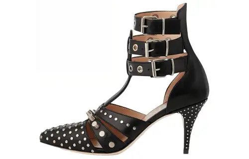 GUCCI Leather Slim Heel High Heels 7.62cm Women's Black