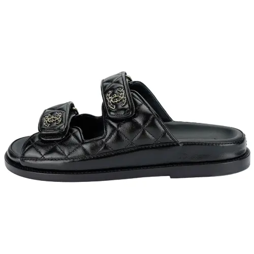 CHANEL Cc Diamond Quilt Sandals Black Women's
