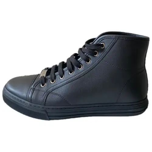 GUCCI Leather High top Skateboard Shoes Men's Black