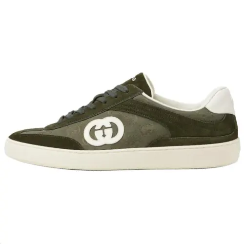 GUCCI G75 Canvas, Suede Low top Skateboard Shoes Men's Green