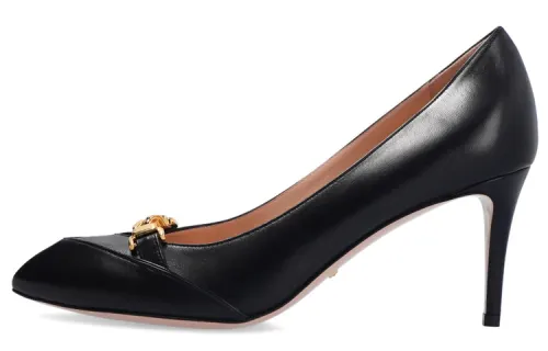 GUCCI Malaga Leather Slim Heel High Heels Women's Black