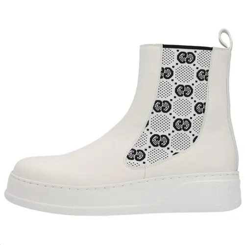 GUCCI GG Leather Short Chelsea Boots Men's White