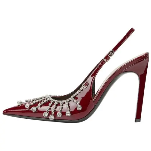 GUCCI Patent Leather Slim Heel High Heels 10.4cm Women's Red
