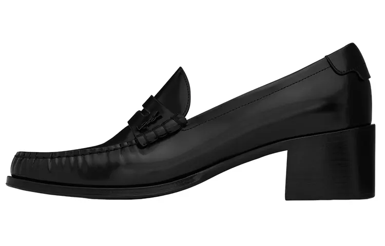 SAINT LAURENT Leather Chunky Heel Men's Casual Shoes Men's Black
