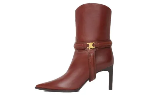 CELINE Verneuil Ankle Boots Women's Burgundy