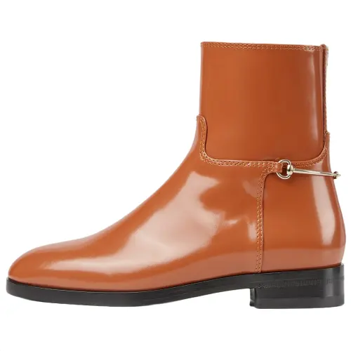 GUCCI Horsebit Leather Ankle Boots Women's Dark Brown