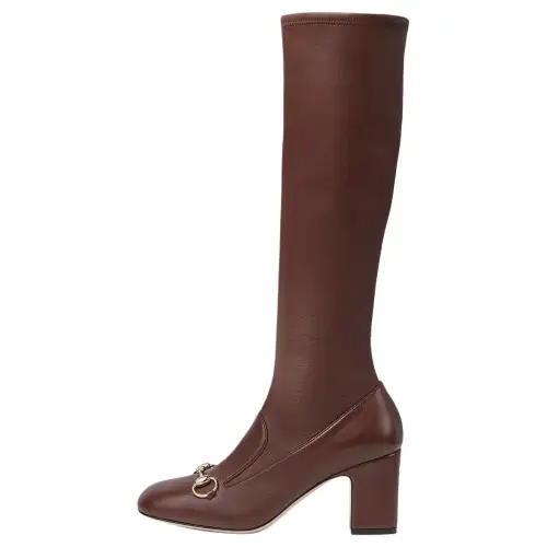 GUCCI Horsebit Leather Knee high Boots 7.4cm Women's Brown
