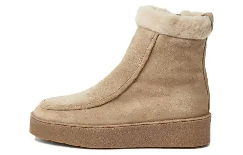 FLATTERED Top Grain Cow Leather Thermal Short Snow Boots 2.5cm Women's Sand