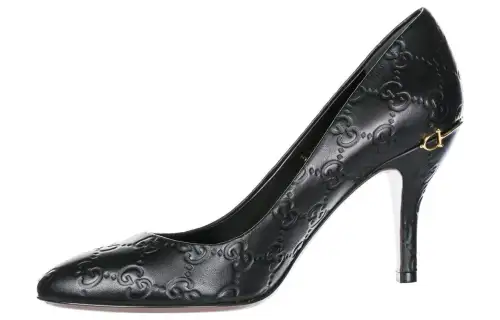 GUCCI Leather Slim Heel High Heels 7.4cm Women's Black