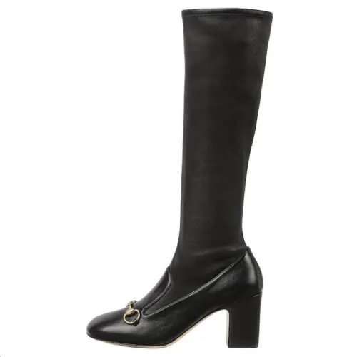 GUCCI Horsebit Leather Knee high Boots 7.5cm Women's Black