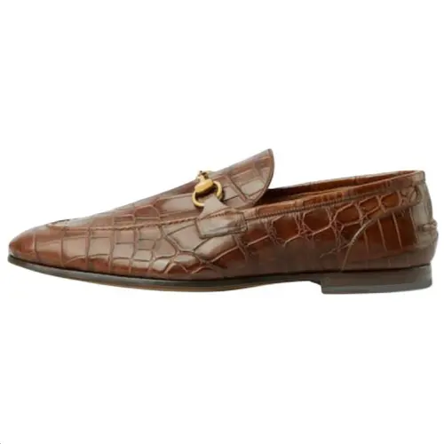 GUCCI Jordaan Crocodile Leather Loafers 1CM Men's Brown