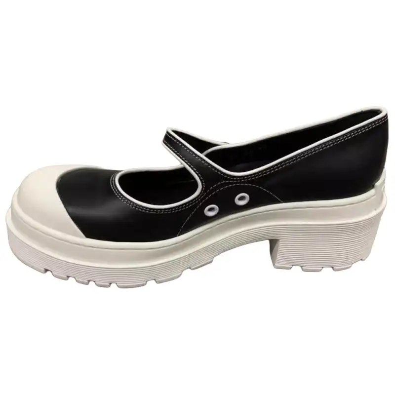DIOR Leather Chunky Heel Mary Jane Shoes Women's White