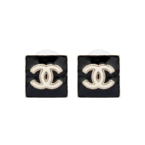 CHANEL Metal Stud Earrings Women's Black