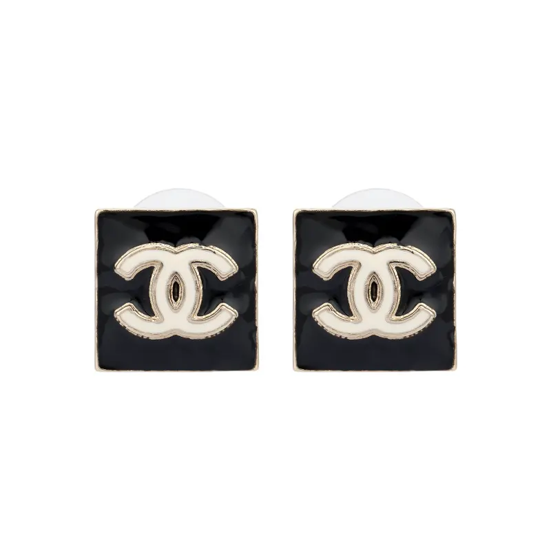 CHANEL Metal Stud Earrings Women's Black