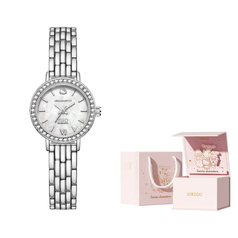Sanrio, Hello Kitty, hello kitty, postcard for students, universal high quality quartz gift box, metal gold watch, watch strap, women's watch, waterproof dial, quartz mechanism