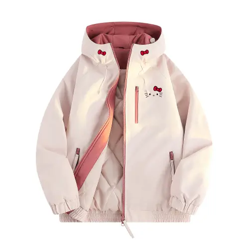 Sanrio Sanrio, hello kitty, comfortable design travel sports windproof waterproof warm down jacket with hood, oversize, for beloved
