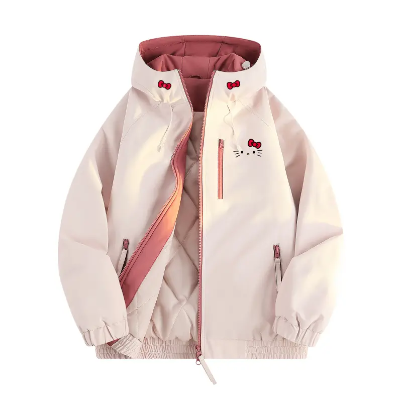 Sanrio Sanrio, hello kitty, comfortable design travel sports windproof waterproof warm down jacket with hood, oversize, for beloved