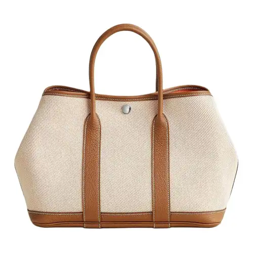 HERMES Hermès Garden Party 30 silver buckle Officier canvas and Negonda calfskin handbag 30 women's off-white and brown