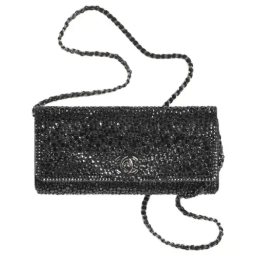 CHANEL Rhinestone Lambskin Coin Purse, Handheld, Shoulder Bag, Crossbody Bag Women's Black