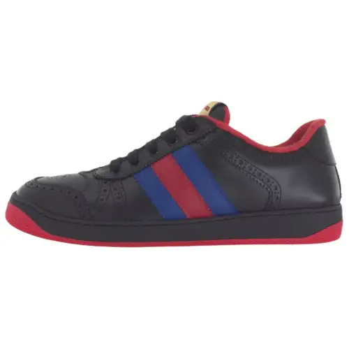 GUCCI Leather Screener Sneaker Black Blue Red