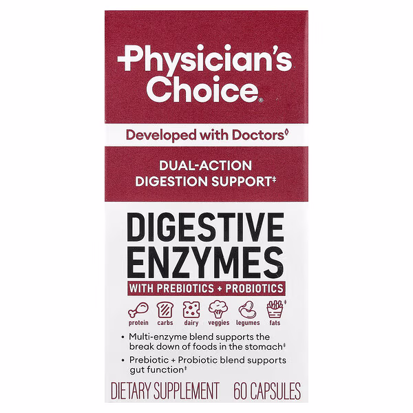 Physician's Choice, Digestive Enzymes With Prebiotic + Probiotics, 60 капсул