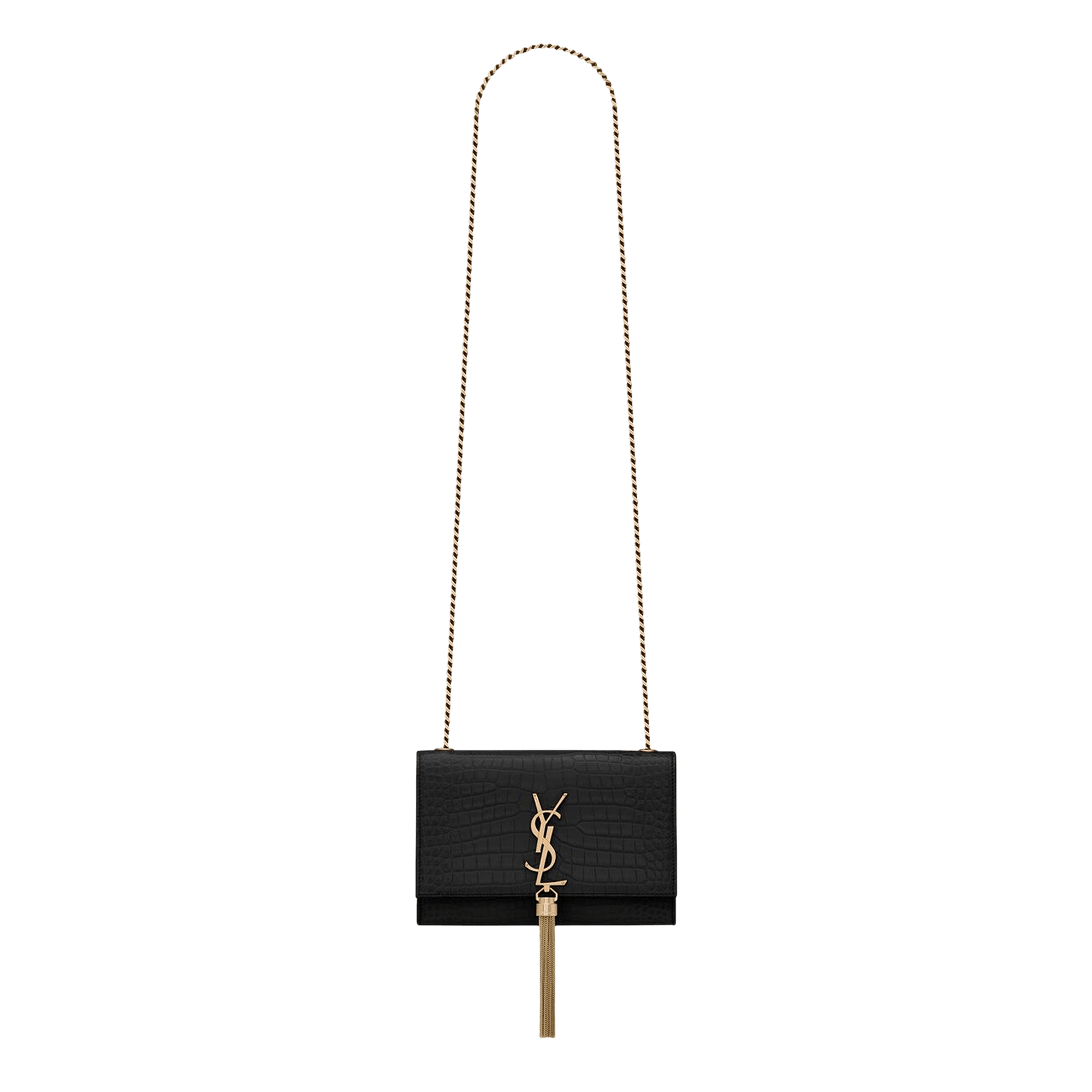 Saint Laurent Kate Crocodile Embossed Shoulder Bag 'Nero'