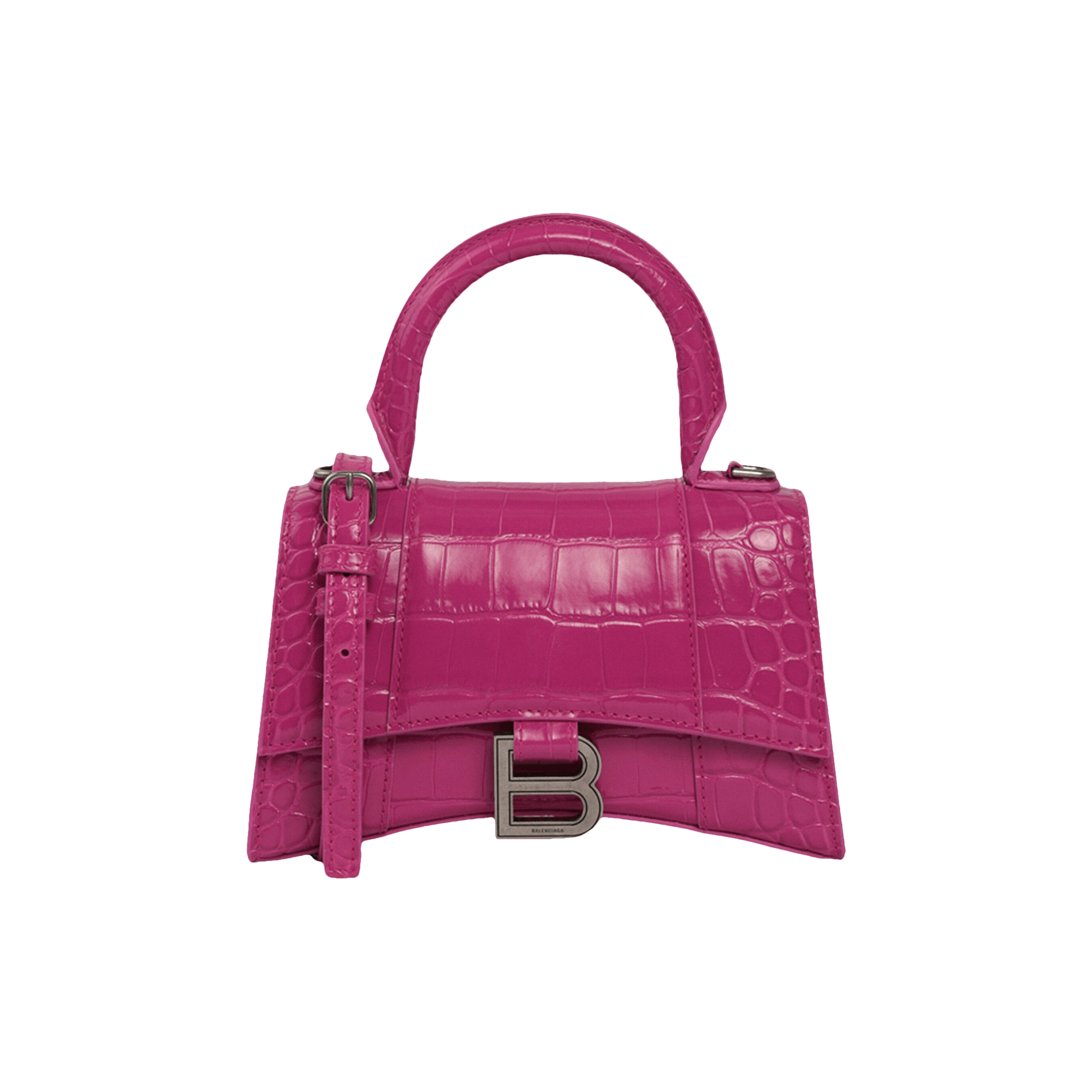 Balenciaga Hourglass XS Croc Embossed Top Handle Bag 'Pink'