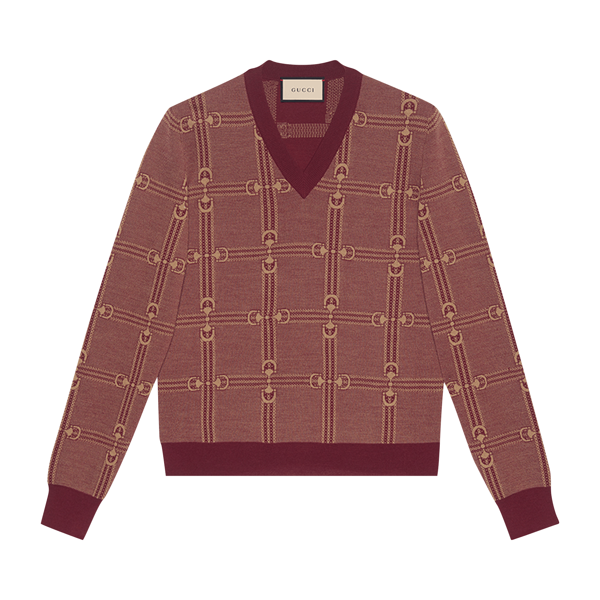 Gucci Horsebit Jacquard Knit Sweater 'Bordeaux/Camel'