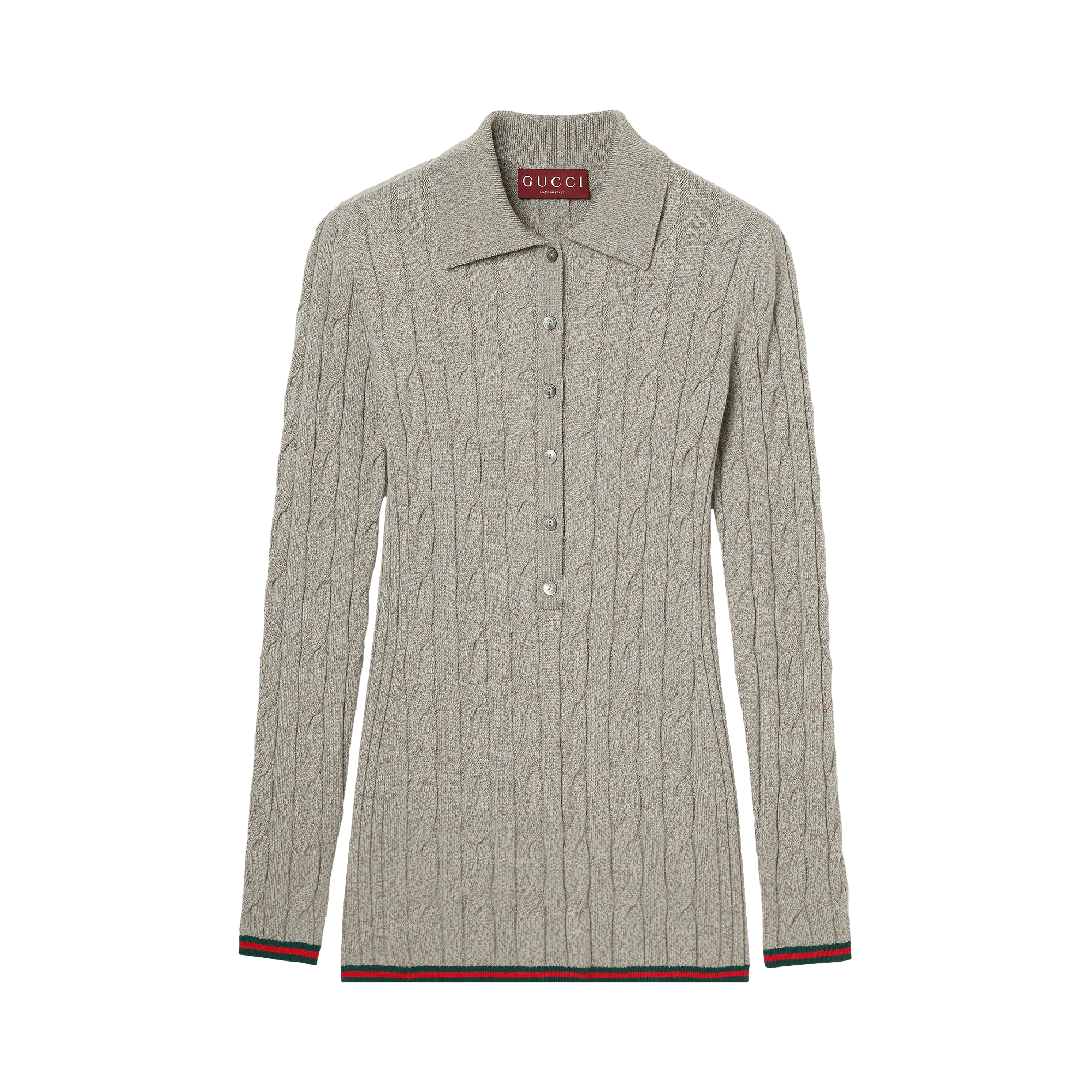 Gucci Fine Cable And Rib Wool Polo Top 'Dove Grey'