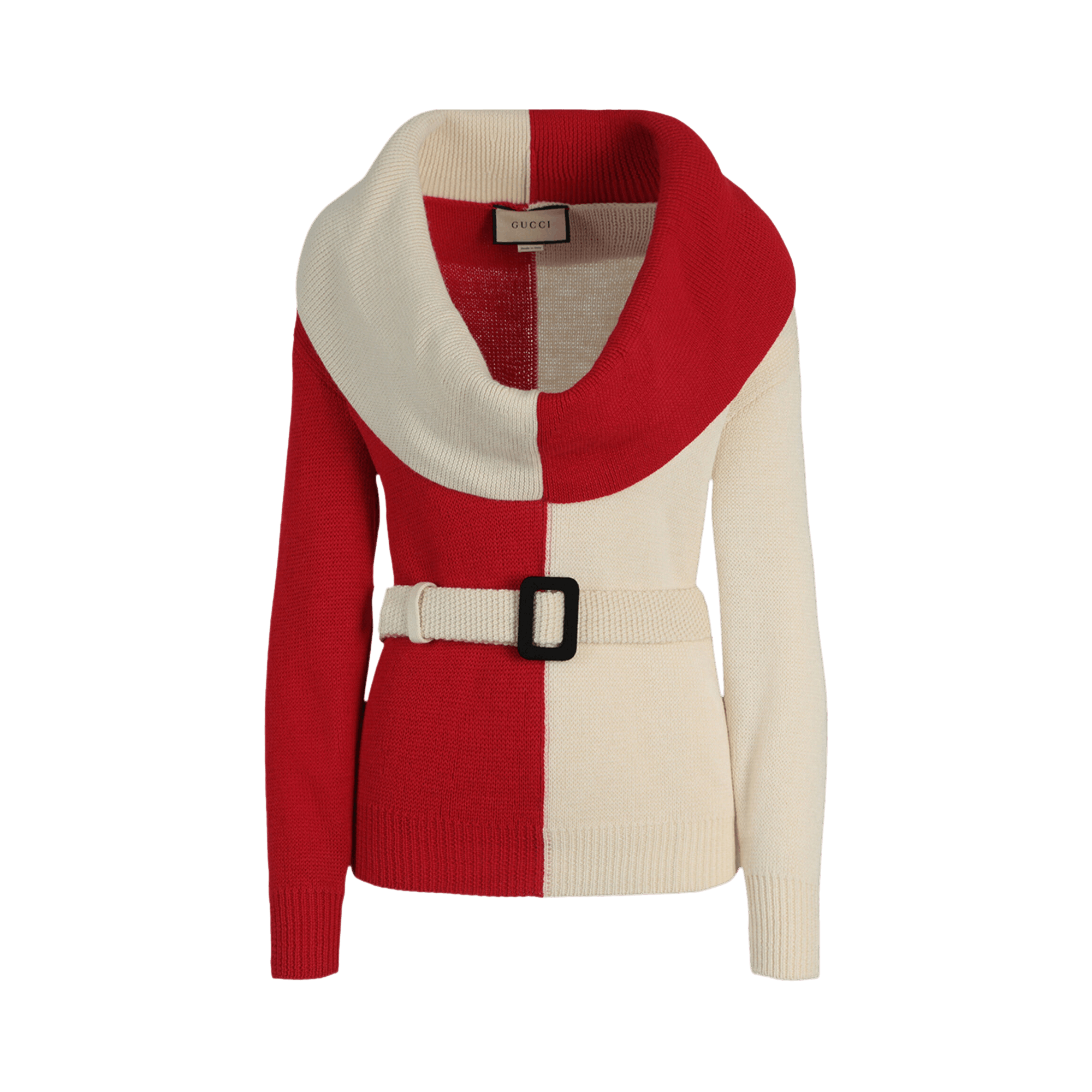 Gucci Chunky Wool Belted Sweater 'White/Red'