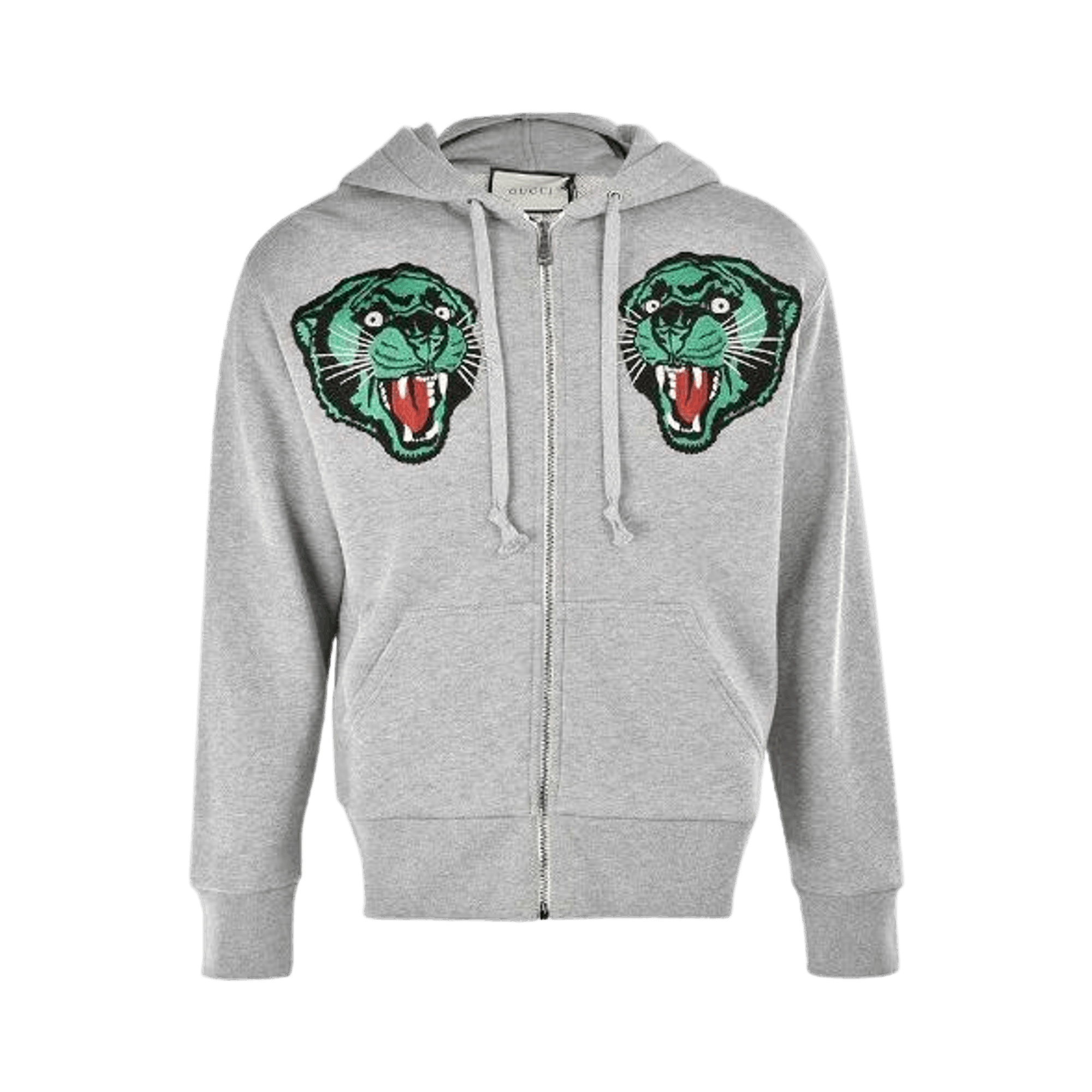Gucci Embroidered Tiger Head Zip Hooded Sweatshrt 'Grey Melange'