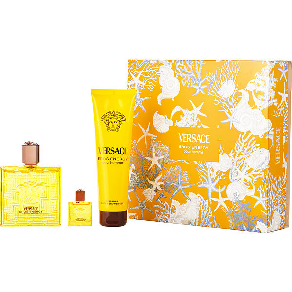 Gianni Versace Versace Eros Energy Eau De Parfum Spray 3.4 oz & Shower Gel 5 oz & Eau De Parfum 0.17 oz Mini - Үнэртэй ус