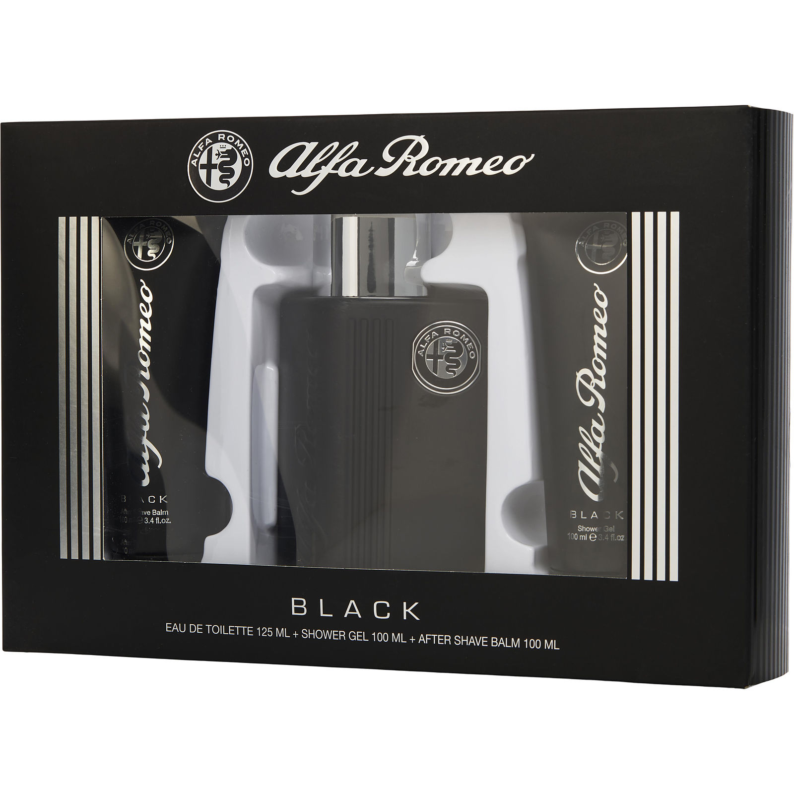 Alfa Romeo Black Eau De Toilette Spray 4.2 oz & Aftershave Balm 3.4 oz & Shower Gel 3.4 oz - Үнэртэй ус