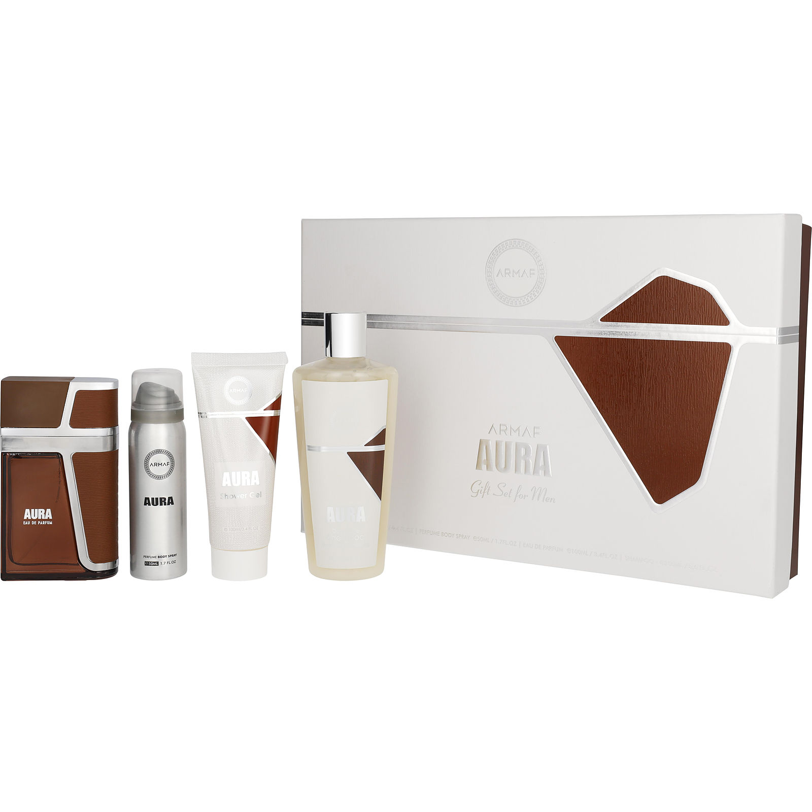 Armaf Aura Eau De Parfum Spray 3.4 oz & Shower Gel 3.4 oz & Shampoo 8.5 oz & Body Spray 1.7 oz - Үнэртэй ус