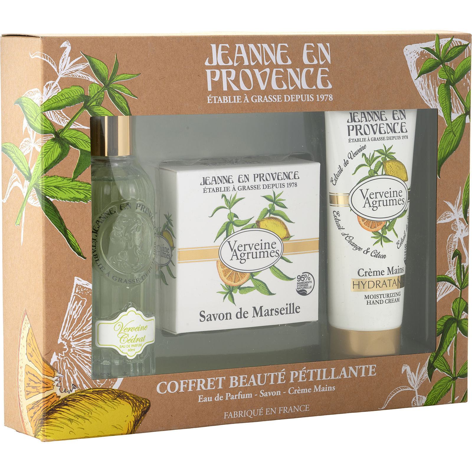 Jeanne En Provence Verviene Cedrat Eau De Parfum Spray 2 oz & Hand Cream 2.5 oz & Soap 3.4 oz - Үнэртэй ус