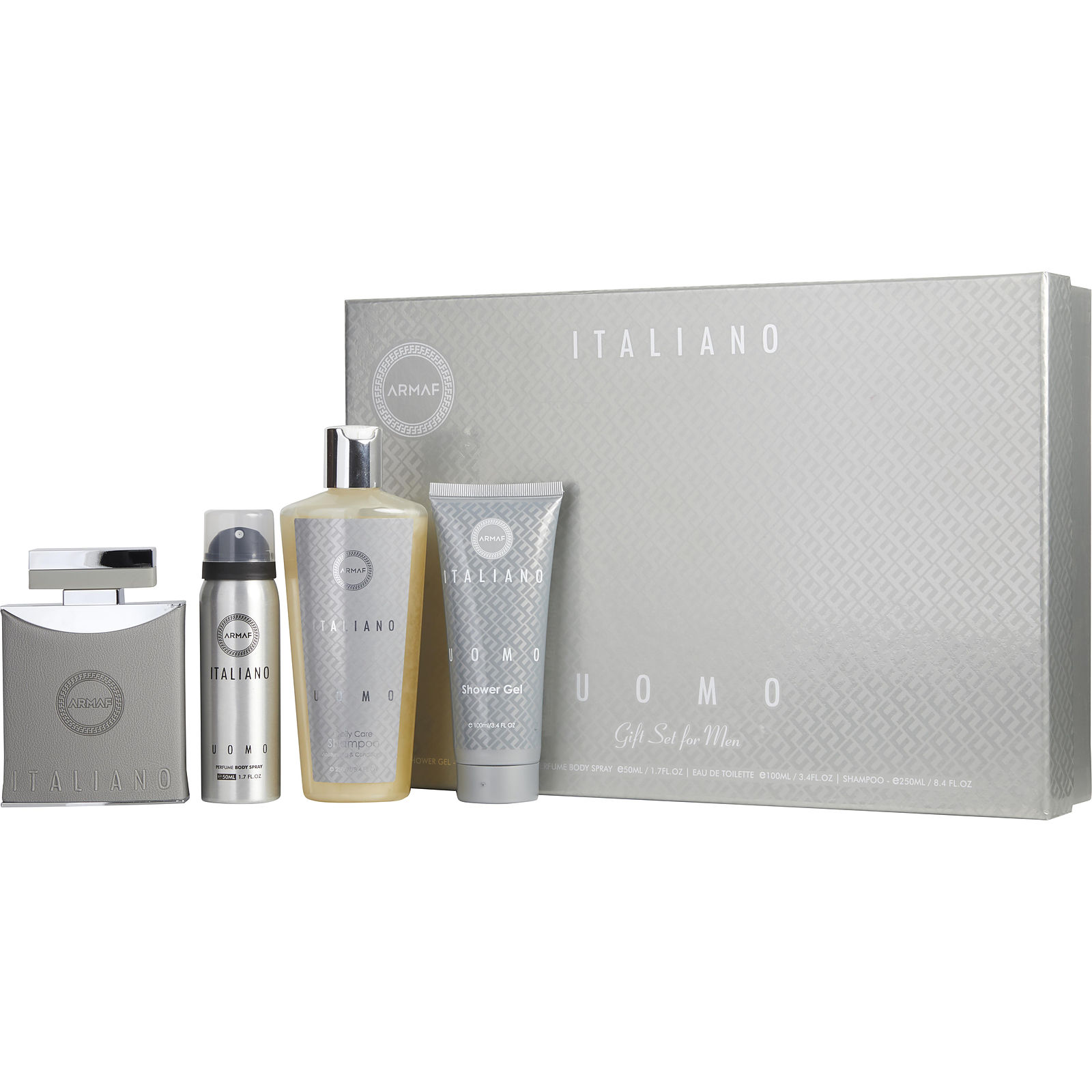 Armaf Italiano Uomo Eau De Toilette Spray 3.4 oz & Shower Gel 3.4 oz & Perfume Body Spray 1.7 oz & Shampoo 8.4 oz - Үнэртэй ус