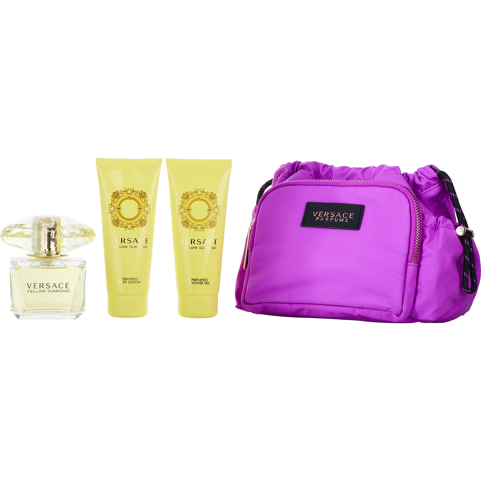 Gianni Versace Versace Yellow Diamond Eau De Toilette Spray 3 oz & Body Lotion 3.4 oz & Shower Gel 3.4 oz & Makeup Case - Үнэртэй ус