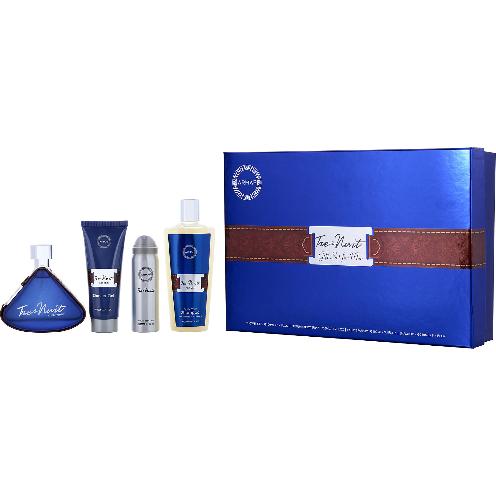 Armaf Tres Nuit Eau De Parfum Spray 3.4 oz & Shower Gel 3.4 oz & Body Spray 1.7 oz & Shampoo 8.4 oz - Үнэртэй ус