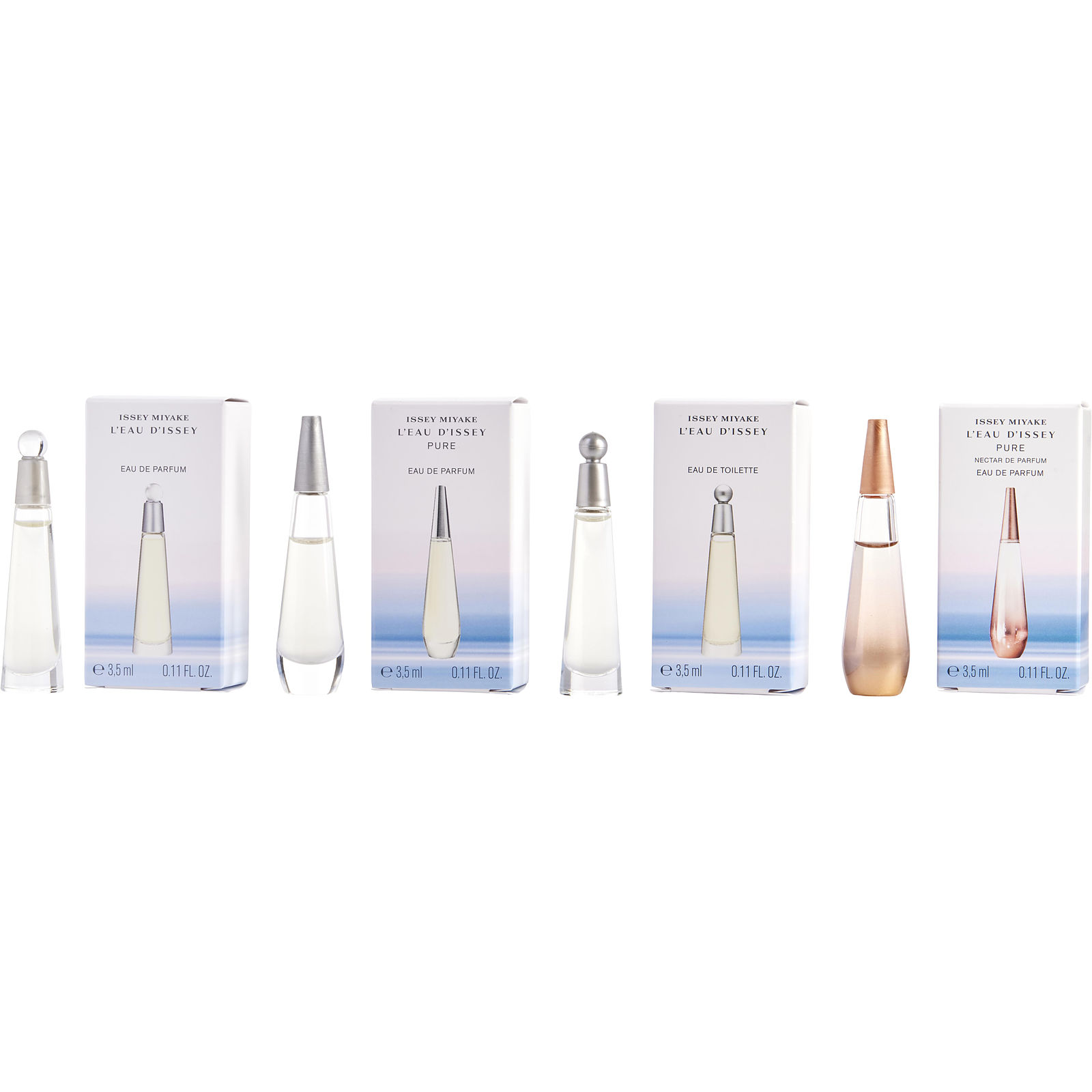 Issey Miyake L'Eau d'Issey Variety 4 Piece Womens Mini Variety With L'Eau d'Issey Eau De Toilette & L'Eau d'Issey Eau De Parfum & L'Eau d'Issey Pure Eau De Parfum & L'Eau d'Issey Pure Nectar Eau De Parfum And All Are 0.11 oz Minis - Үнэртэй ус