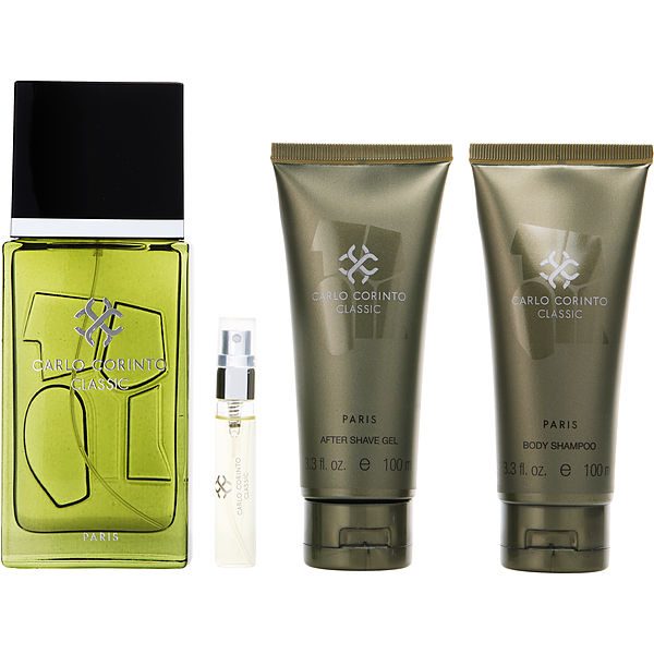 Carlo Corinto Eau De Toilette Spray 3.3 oz & Aftershave Gel 3.3 oz & Body Shampoo 3.3 oz & Eau De Toilette Spray Mini 0.20 oz - Үнэртэй ус
